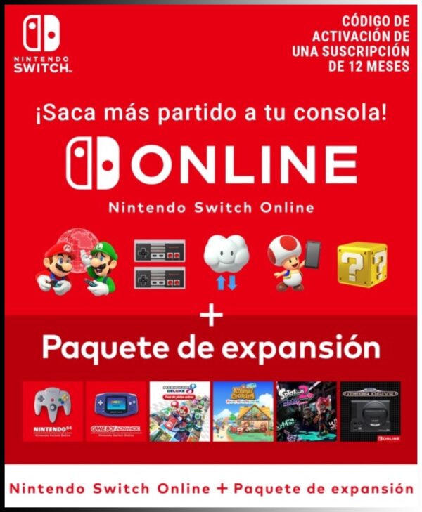 Nintendo Switch Online 12 Meses Familiar + Pase de Expansión